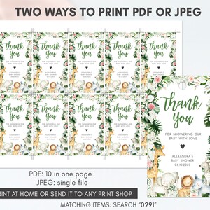 Editable Greenery Safari Baby Shower Favor Tags, Floral Jungle Baby Shower Gift Tag, Safari Animals Wild One Baby Shower Thank You Tag, 0291 image 3