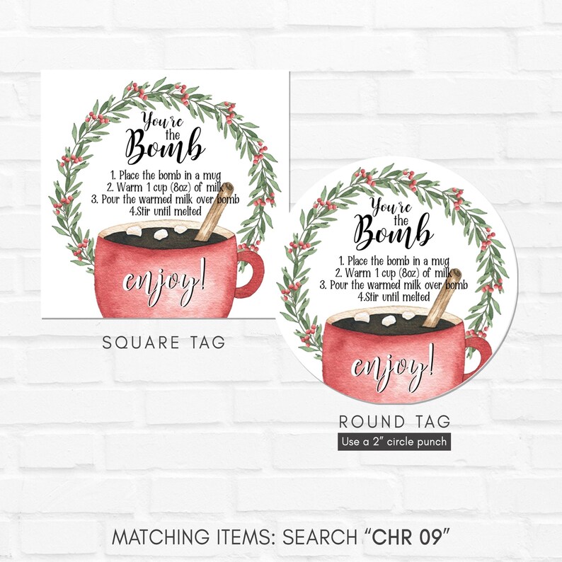 Editable Hot Chocolate Bomb Tags Cookies and Cocoa Favor Tags Bomb Instructions You/'re The Bomb Christmas Winter Tags Printable CHR 09