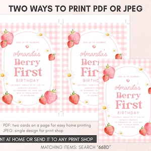 two strawberry first birthday party printables