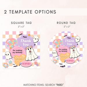 Editable Little Boo Halloween Birthday Round Favor Tag, Hippie Halloween Birthday Tag, Groovy Ghost Party Favor Tag, Girl 2nd Birthday, 96BD image 2