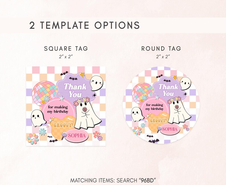 Editable Little Boo Halloween Birthday Round Favor Tag, Hippie Halloween Birthday Tag, Groovy Ghost Party Favor Tag, Girl 2nd Birthday, 96BD image 2