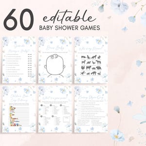 Editable Blue Baby in Bloom Baby Shower Games Bundle, Boy Floral Baby Shower Game Pack, Dusty Blue Wildflower Spring Baby Shower Game, 01031