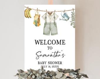 Editable Homegrown Baby Shower Welcome Sign, Boho Laundry Locally Grown Baby Shower Welcome Poster, Boy Farmers Market Baby Shower, 01081