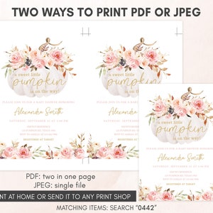 Editable Pink Floral Pumpkin Baby Shower Invitation, Girl Fall Baby Shower Invite, Floral Fall Autumn Baby Shower Invitation Template 0442 image 4