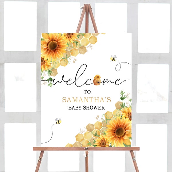 Bee Baby Shower Welcome Sign, Honey Bee Baby Welcome Sign, Bumble Bee Themed Party Baby Shower Sign, Bee Shower Decor, Printable 0161