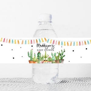 Editable Fiesta Cactus Baby Shower Water Bottle Labels Taco Bout Baby Bottle Label Mexican Baby Shower Decor Succulent Rustic Printable 0187