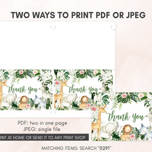 Editable Greenery Safari Baby Shower Invitation Bundle, Floral Jungle Baby Shower Invite Set, Safari Animals Wild One Invitation, 0291 image 6