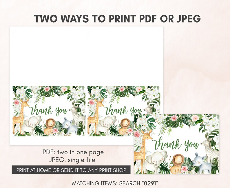 Editable Greenery Safari Baby Shower Invitation Bundle, Floral Jungle Baby Shower Invite Set, Safari Animals Wild One Invitation, 0291 image 6