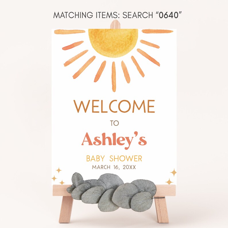 Editable Sunshine Baby Shower Welcome Sign, Here Comes the Son Baby Shower Welcome Poster, Retro Sun Baby Shower, Boy Boho Sunshine, 0640 image 3