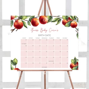 Bearbeitbarer Apple Herbst Babyparty Fälligkeitsdatumskalender, Apfel unseres Auges Babypartykalender, Apple Babypartyspiel, Herbst-Babyparty, 0848