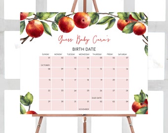 Editable Apple Fall Baby Shower Due Date Calendar, Apple of our Eye Baby Shower Calendar, Apple Baby Shower Game, Autumn Baby Shower, 0848