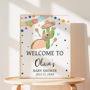 Bearbeitbares Taco A Bout A Baby Fiesta-Babyparty-Willkommensschild, mexikanisches Babyparty-Willkommensplakat, geschlechtsneutrales Kaktus-Babypartyschild 0740