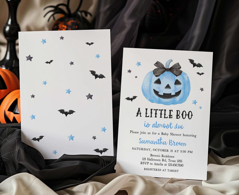 Blue Minimalist A Little Boo Invitation