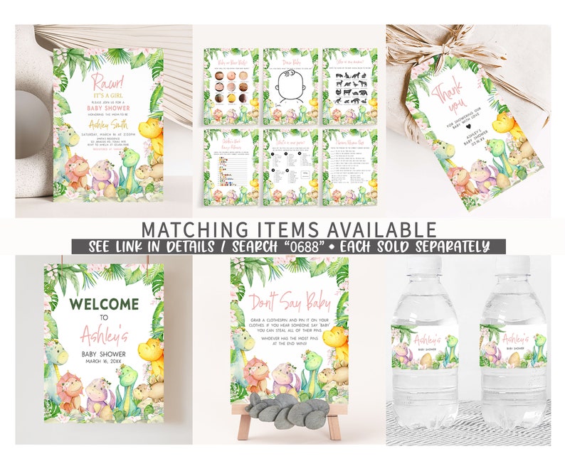Editable Baby Girl Dinosaur Baby Shower Games Bundle, Floral Dino Baby Shower Game Pack, Dinosaur Girl Baby Shower Games Template, 0688 image 2