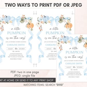 two ways to print a pumpkin and blue ribbon wedding card