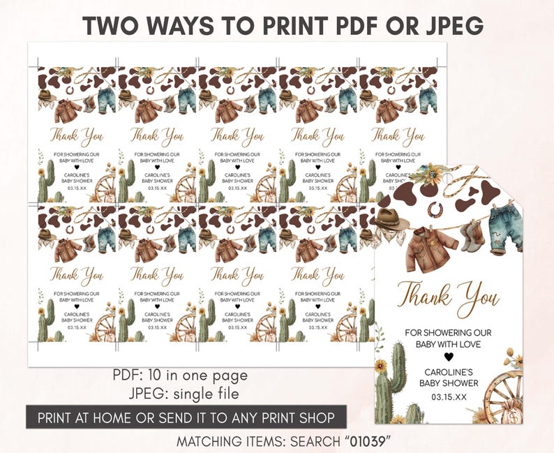 Western Cowboy Baby Shower Gift Tags