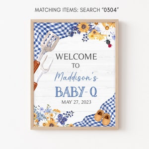 Editable Blue BBQ Baby Shower Welcome Sign Baby-Q Shower Welcome Poster Boy Backyard Barbeque Picnic Couples Shower Printable Template 0304 image 2