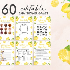 Editable Lemon Baby Shower Games Bundle, Citrus Summer Baby Shower Game Pack, Gender Neutral Lemonade Games Pack Printable Templates 0264