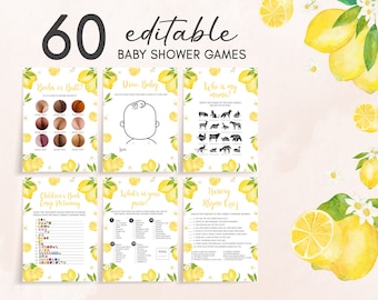 Editable Lemon Baby Shower Games Bundle, Citrus Summer Baby Shower Game Pack, Gender Neutral Lemonade Games Pack Printable Templates 0264