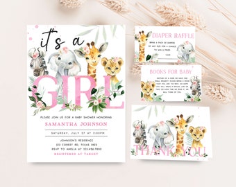 CHEETAH Baby Shower Invitation Girl Cheetah Baby Shower Invitation Editable Tropical Flowers Baby Shower Invitation Its a Girl Jungle Baby