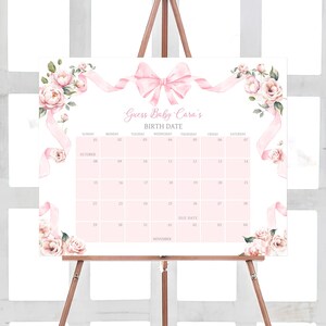 Bearbeitbarer Rosa Bogen Blumen-Babyparty Fälligkeitsdatumskalender, Ein süßer Babypartykalender für kleine Mädchen, Mädchen Kokette Geburtstagsvorhersagen, 01089