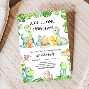 Paquete de invitación editable para baby shower de dinosaurios, conjunto de invitaciones para baby shower de Greenery Dino, paquete de invitación para baby shower de dinosaurios de género neutro 0667 imagen 3