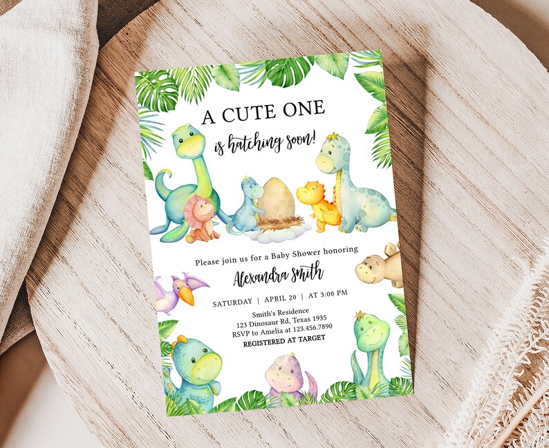 Paquete de invitación editable para baby shower de dinosaurios, conjunto de invitaciones para baby shower de Greenery Dino, paquete de invitación para baby shower de dinosaurios de género neutro 0667 imagen 3