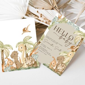 Editable Dinosaur Baby Shower Invitation Bundle, Baby Dinosaur Boho Baby Shower Invite Pack, Gender Neutral Dino Baby Shower Invitation 0666 image 2