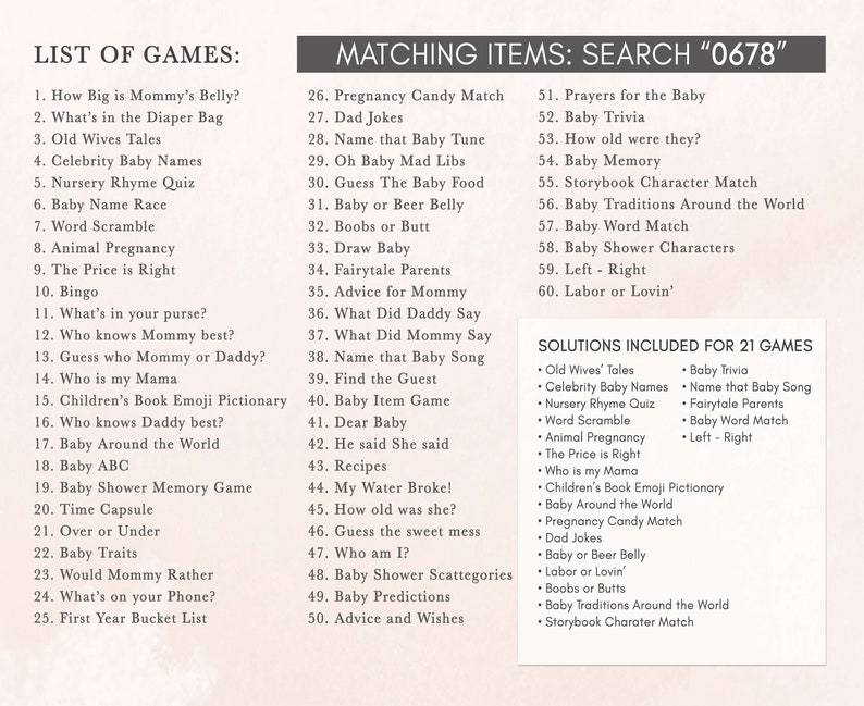 a list of games for a baby shower