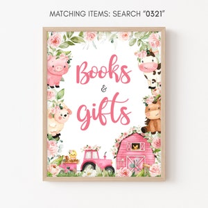 Farm Baby Shower Books and Gifts Sign Floral Pink Barnyard Baby Shower Gifts Sign Girl Farm Animals Books Table Sign Printable Template 0321