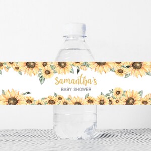 Etiquettes modifiables de biberon tournesol tournesol, étiquettes eau rustique tournesol baby shower, sticker biberon tournesol fille bohème 0380