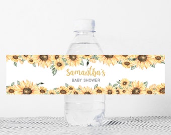 Editable Sunflower Baby Shower Bottle Labels, Rustic Sunflower Baby Shower Water Labels, Girl Boho Sunflower Baby Shower Bottle Sticker 0380