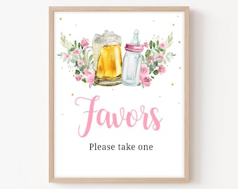 Girl A Baby is Brewing Baby Shower Favors Sign, Pink Beer and Bottle Baby Shower Favor Table Sign, Couples Coed Baby Shower Decor Sign, 0345