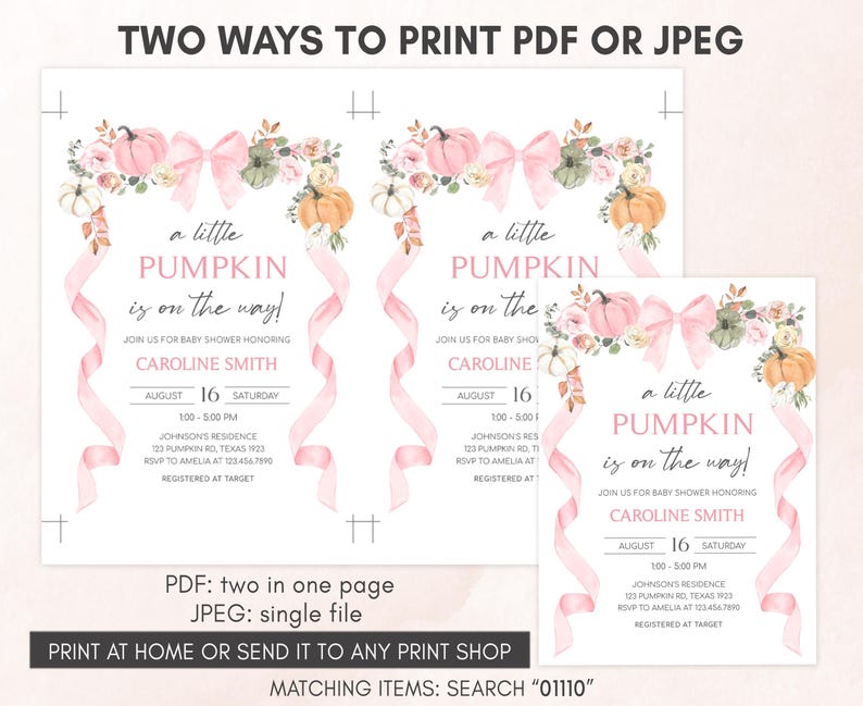 two ways to print for a pumpkin themed baby shower