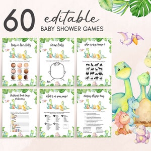 Editable Dinosaur Baby Shower Games Bundle, Dino Baby Shower Game Pack, Gender Neutral Dinosaurs Baby Shower, Greenery Dinosaur Games, 0667