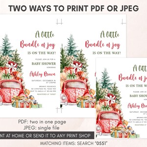 Editable A Little Bundle of Joy Baby Shower Invitation, Christmas Baby Shower Invite, Santa Baby Christmas Truck Baby Shower Invite, 0551 image 3