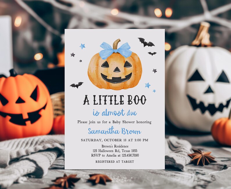 Blue Minimalist A Little Boo Invitation