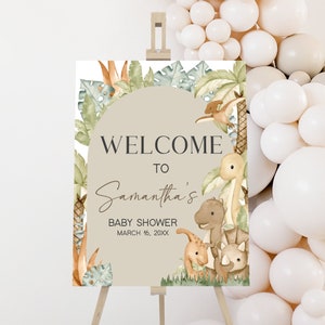 Bearbeitbares Dinosaurier-Babyparty-Willkommensschild, Baby-Dinosaurier-Boho-Babyparty-Willkommensschild, Geschlechtsneutrales Dino-Babyparty-Willkommensschild 0666