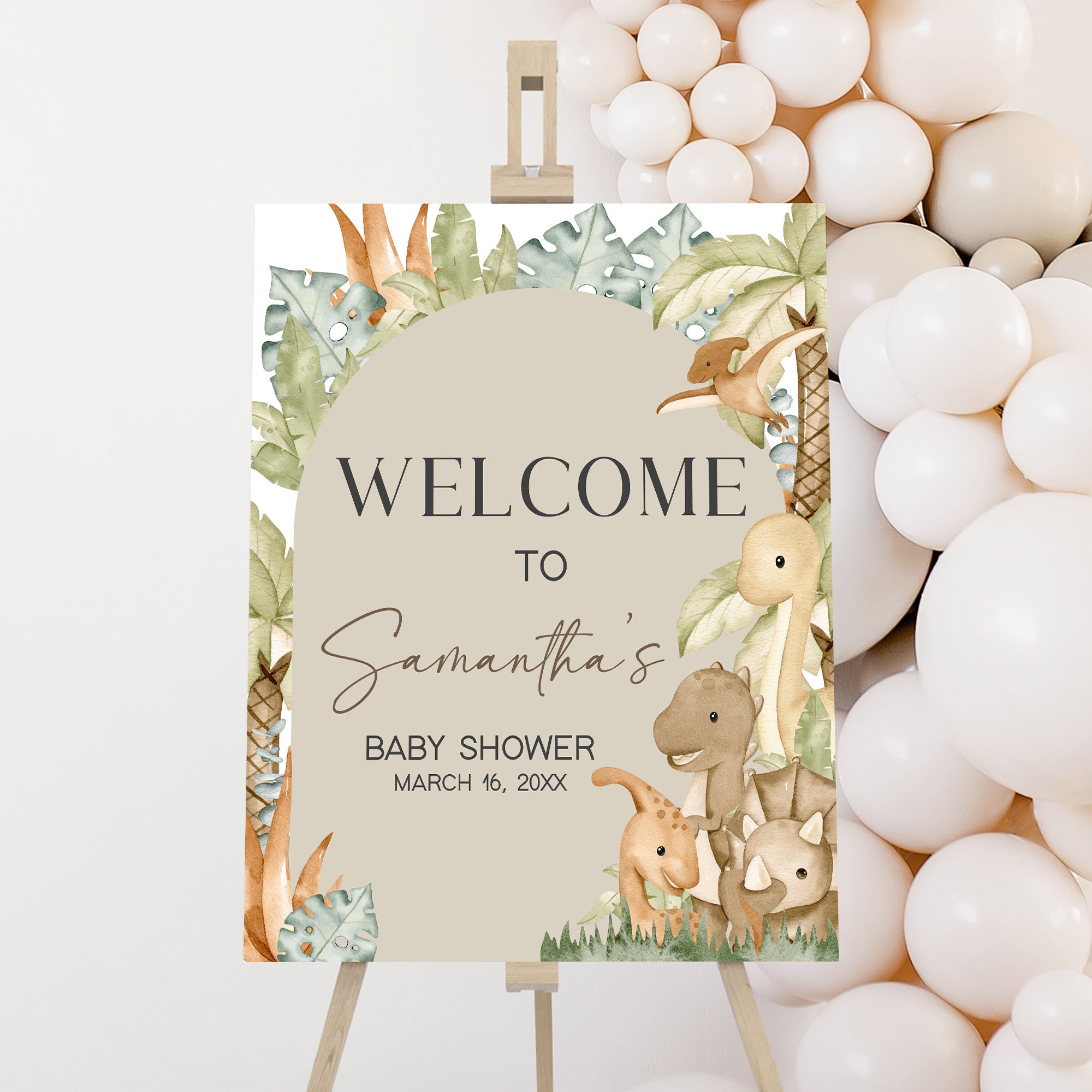 Editable Dinosaur Baby Shower Welcome Sign, Baby Dinosaur Boho Baby Shower Welcome Poster, Gender Neutral Dino Baby Shower Welcome Sign 0666
