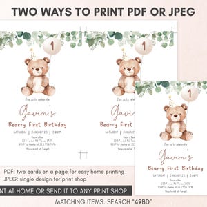 Bear First Birthday Invitation Template