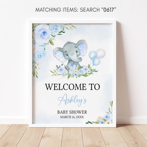 Cartello di benvenuto modificabile per baby shower con elefante blu, poster di benvenuto per baby shower con palloncino elefante blu, cartello per baby shower con palloncino blu, 0617 immagine 3
