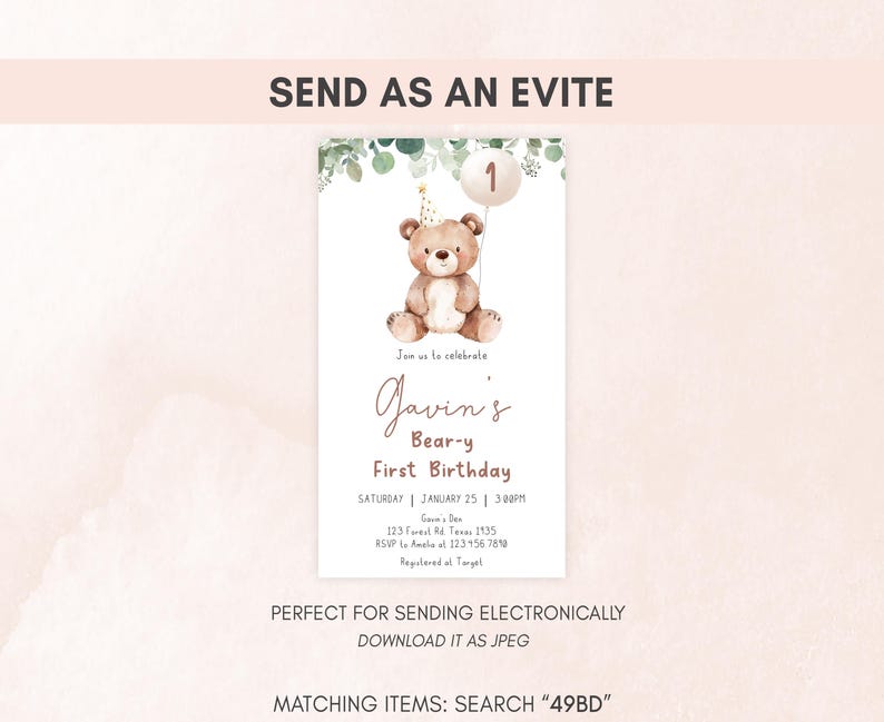 Bear Birthday Evite