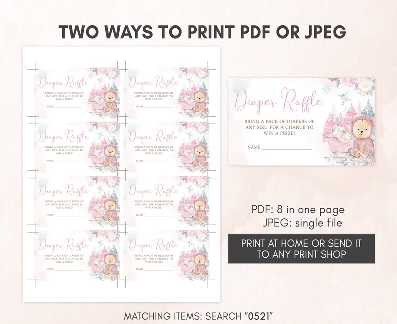 Editable Pink Winter Bear Baby Shower Invitation Bundle, Girl Bear Winter Baby Shower Invite Set, Pink Snowflake Baby It's Cold Outside 0521 image 6