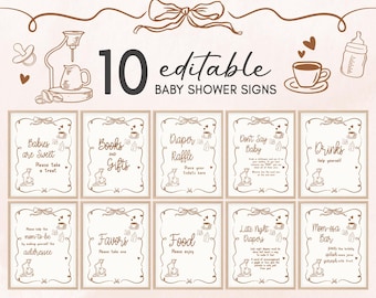 Editable A Baby is Brewing Baby Shower Table Sign, Hand Drawn Coffee Baby Shower Bundle Sign, Neutral Whimsical Coffee Bean Baby Sign, 01157