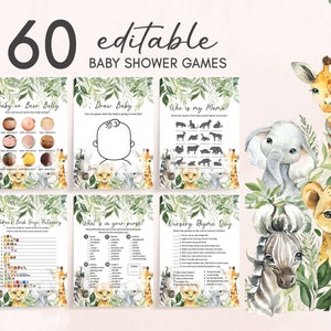 Jungle Baby Shower Game Bundle Safari Animals Baby Shower Activity Printable Games Safari Baby Shower Game Pack Greenery Gender Neutral 0179