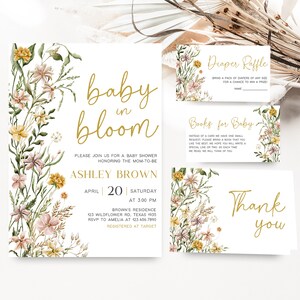 Editable Baby in Bloom Garden Baby Shower Invitation Bundle, Wildflower Spring Baby Shower Invite Set, Baby in Bloom Floral Baby Shower 0685 image 1