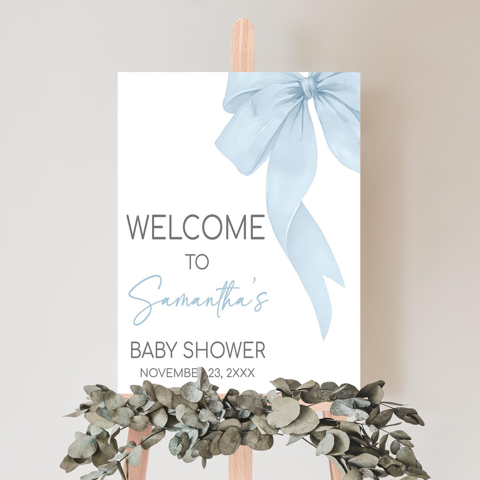 Editable Blue Bow Baby Shower Welcome Sign, It's A Boy Coquette Baby ...
