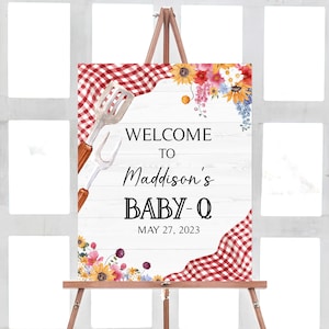 Editable BBQ Baby Shower Welcome Sign Baby-Q Baby Shower Welcome Poster Backyard Baby Shower Gender Neutral Coed BBQ Welcome Sign Decor 0276
