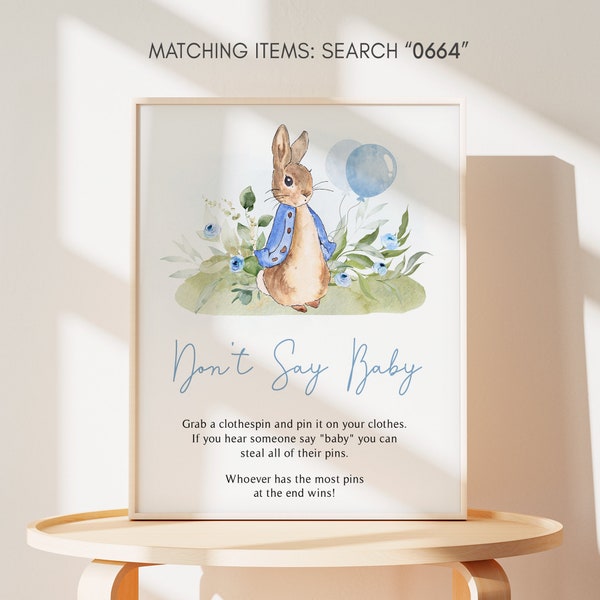 Don't Say Baby Sign Blue Peter Rabbit Baby Shower, Bunny Boy Baby Shower Dont Say Baby Game Sign, Peter Rabbit Balloon Spring Signs, 0664