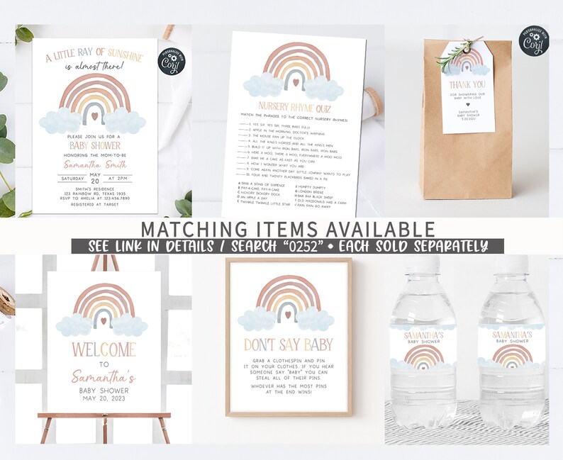 Editable Rainbow Baby Shower Games Bundle, Boho Baby Shower Game Pack ...